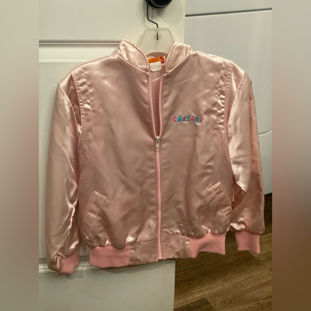 Vintage CAESARS EXCLUSIVELY “CAESARS KIDS” Pink Bomber Jacket Youth Large